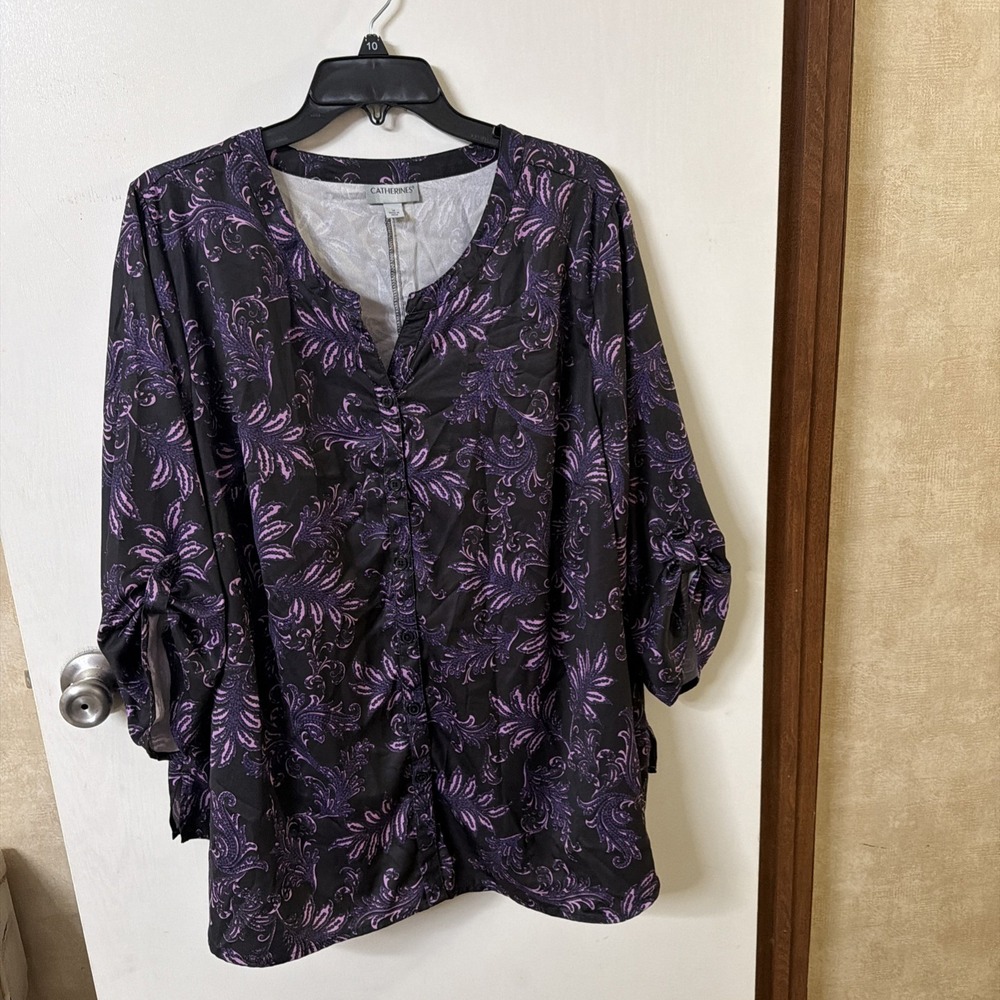 CATHERINES ~1X~Purple /Black ~3/4 SLV~ ~Tunic Blouse